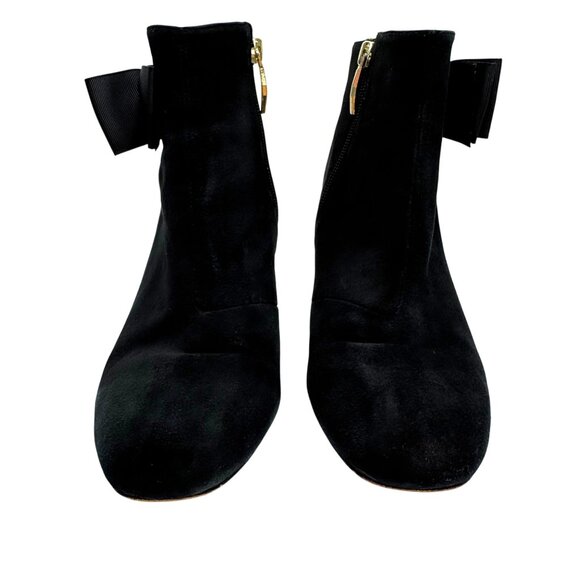 Kate Spade Langley Black Suede Leather Big Bow Round Toe Ankle Booties Women sz6 - Picture 4 of 13